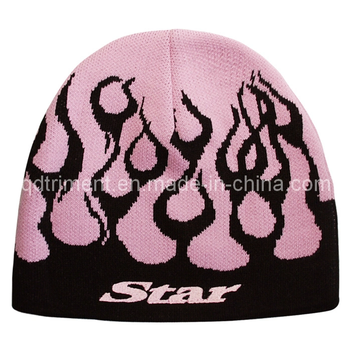 Acrylic Flame Jacquard Sport Ski Knitted Beanie Hat (TRK012)