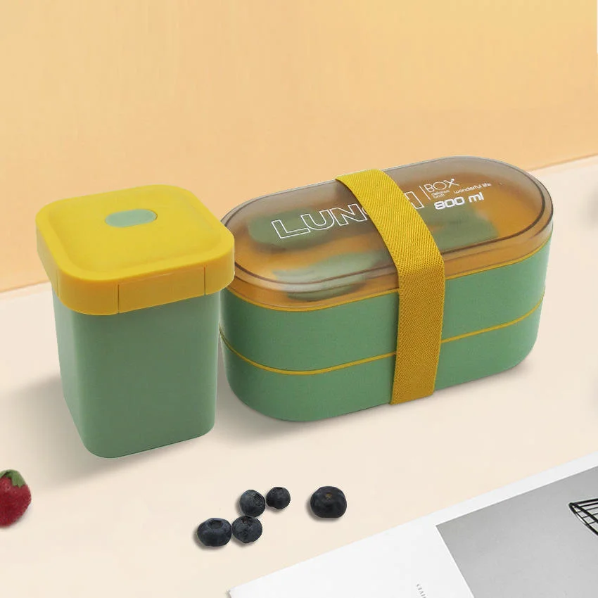 Caja Bento de seguridad para microondas y juegos de tazas de sopa con bolsa Embalaje Mayoreo plástico dos capas de caja portátil de almuerzo