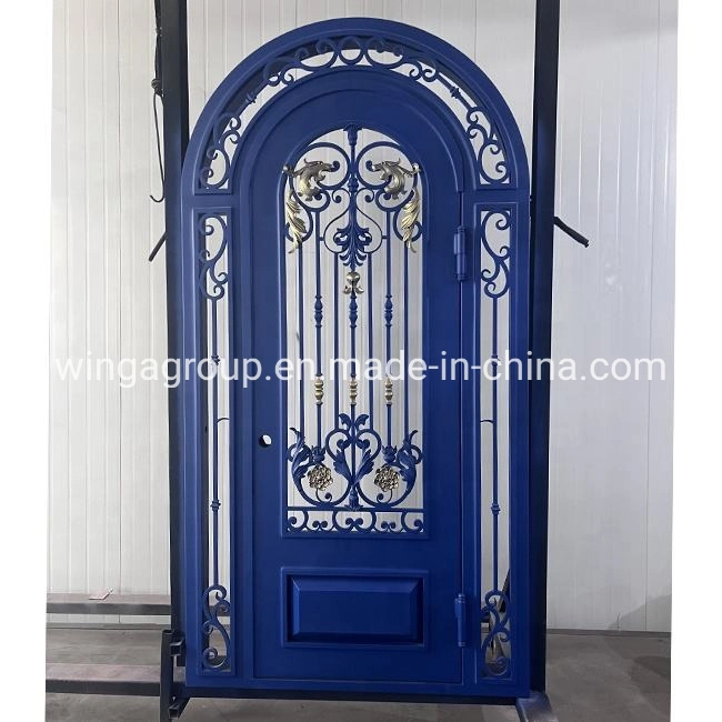 Klein Blue Double Popular Style Outdoor Sun Protection Moisture Protection Thermal Insulation Forged Handmade Security Iron Steel Metal Glass Double Single Door