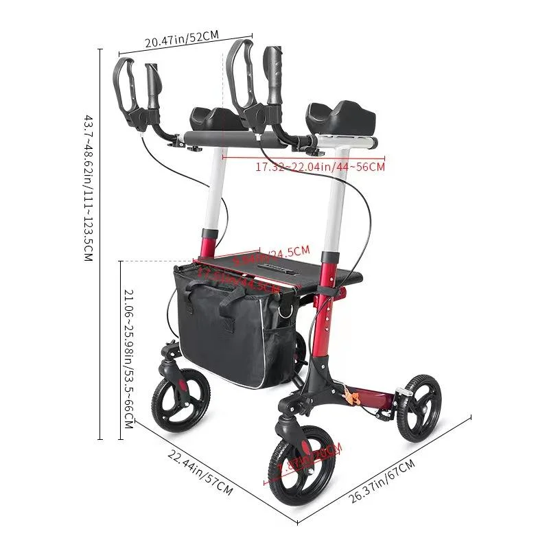 Foldable Adjustable Aluminum Outdoor Lightweight Walking Aid Rollator Walker for Elder