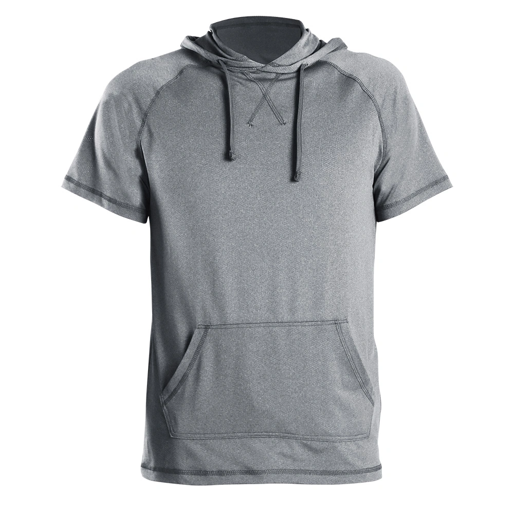 Men&prime; S Quick-Dry Neck Solid Short Sleeve Performance Hooded Tee Shirt