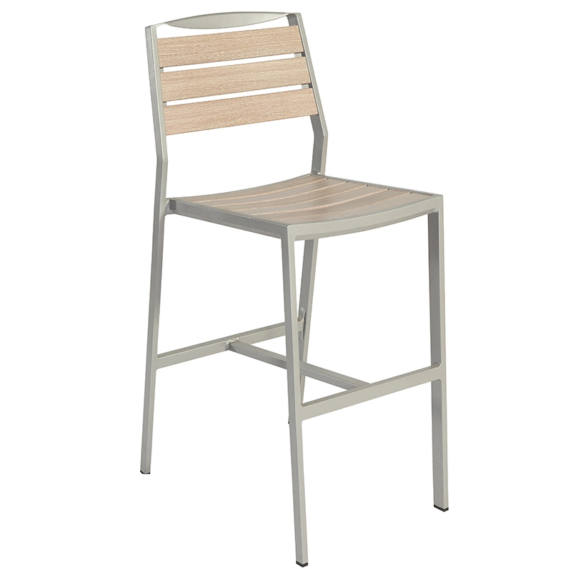 Outdoor Patio Counter Height Bar Stool in Aluminum and Plastic Wood