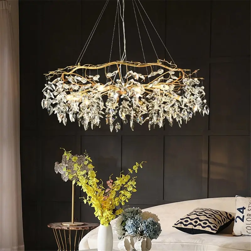 Modern Lighting Decoration Home Design Golden Luxury Crystal Branch LED Chandelier Light Fixture for Living Room Dining Room