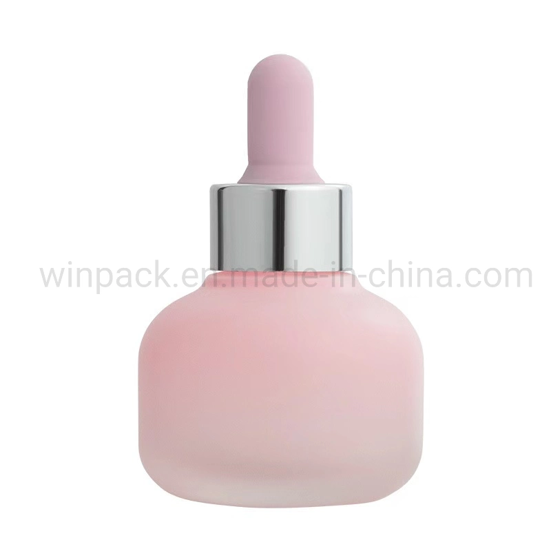 15ml 30ml 50ml Round Shape Custom Pink Color Glass Dropper Container with Gold Dropper for Cosmetic Packaging