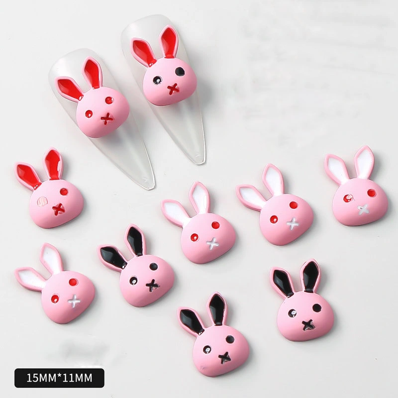 New Cute Girl Pink Nail Cartoon Accessories Rabbit Animal Nail Decoration Three-Dimensional Mobile Phone DIY Accessories