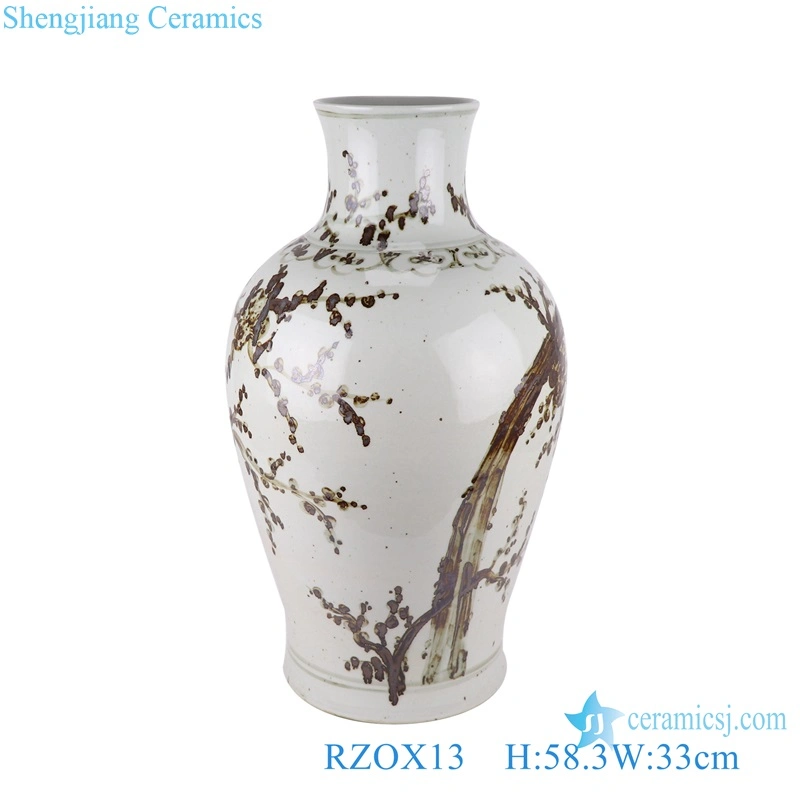 Rzox13 pintado a mano Alum Rojo Rust Rojo patrón de flores de ciruela Jarrón de porcelana de cerámica con forma de cola de pescado