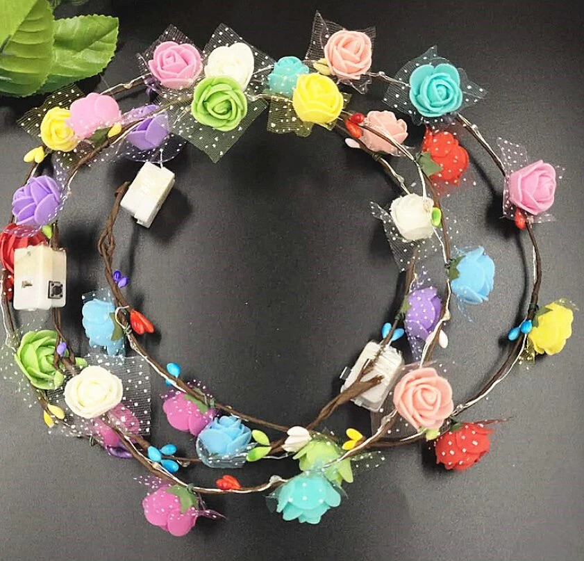 Girls Decoration LED Light up Hair Flower Shape LED Hair Garland LED Headband Garland