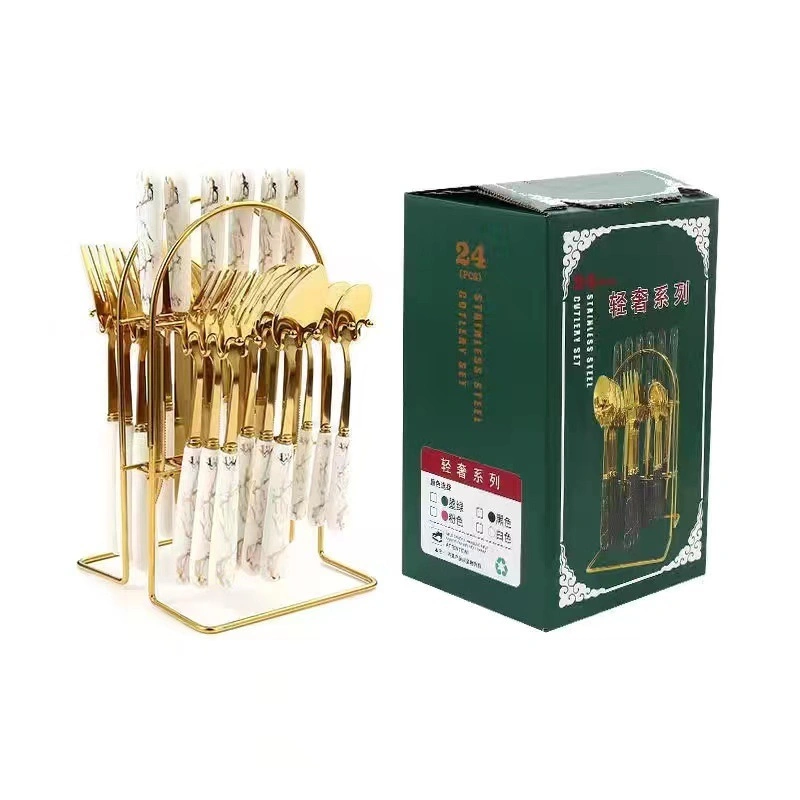 High quality/High cost performance  Ceramic Handle Golden Stainless Steel Cutlery Set Kitchenware Tableware