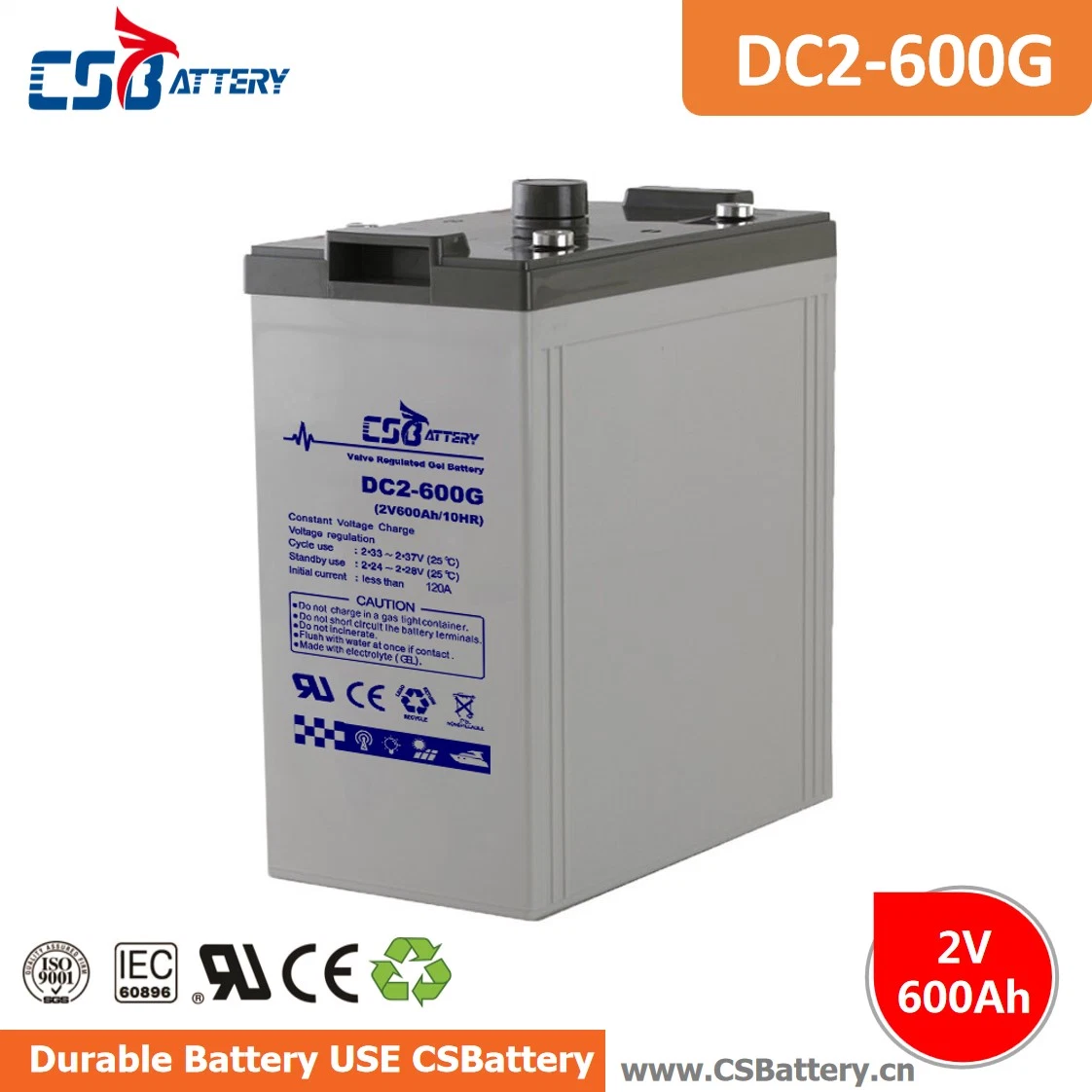 Csbattery 2V600Ah batería de plomo ácido de la energía solar y antirrobo GPS/Amy