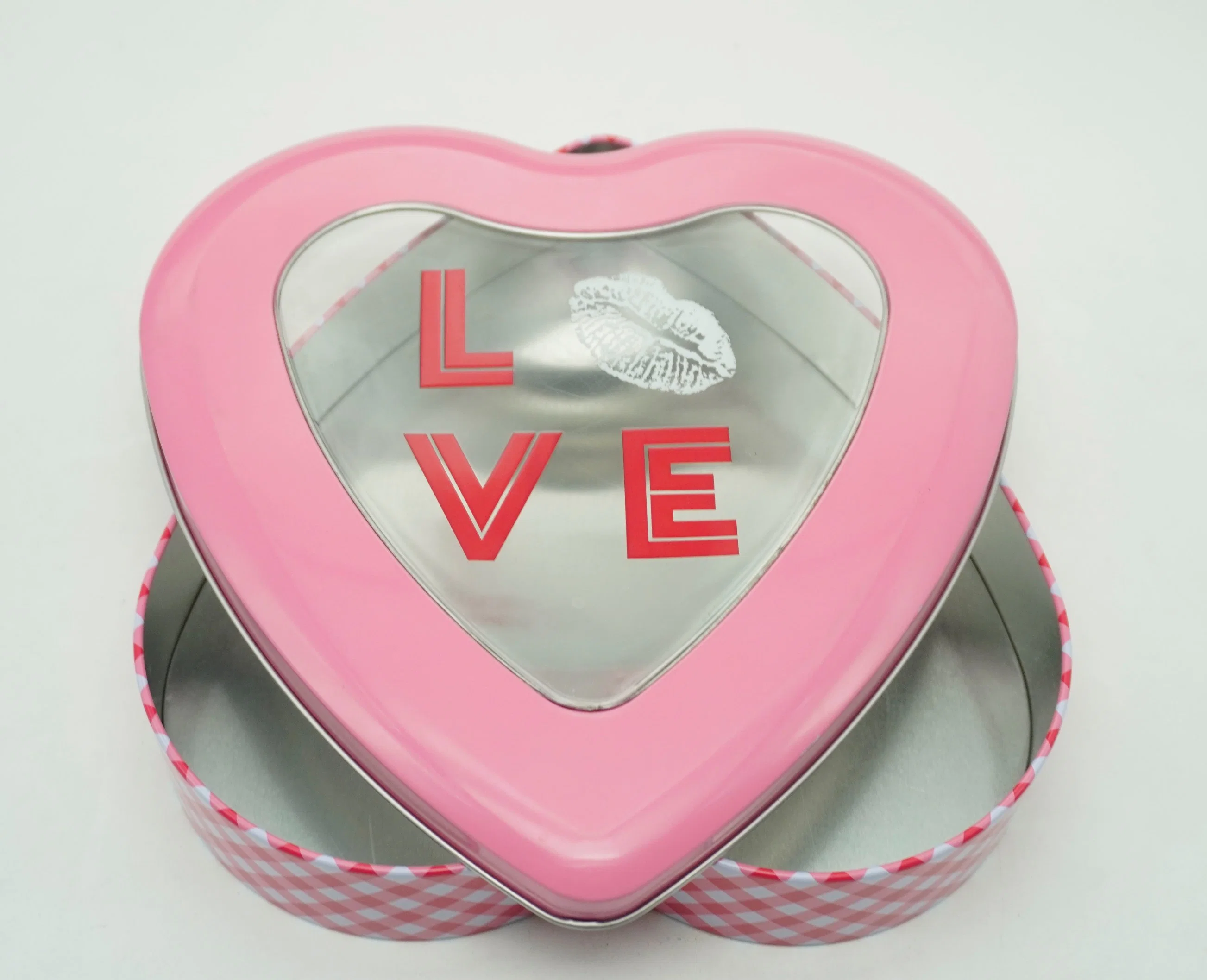 Rosa padrão personalizado irregular coração-dado forma com PVC janela oferta chocolate Doces Cookies dia dos Namorados Natal Tin CAN Tin Box