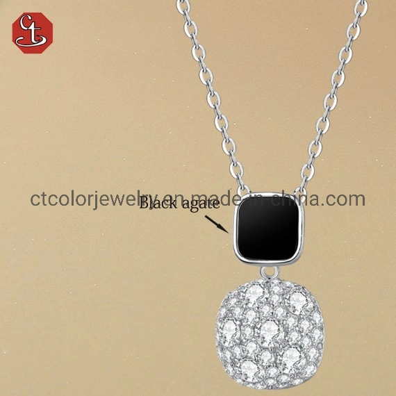 Fashion Gift Wholesale/Supplier Cubic Zircon Square Agate Pendant Necklace