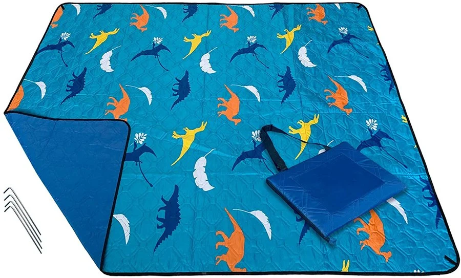 Wholesale Custom Water Proof 300d Oxford Cotton Dinasour Cartoon Pattern Large Size Versatile Foldable Picnic Beach Mat