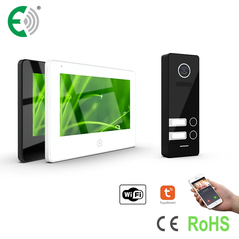 4-Wire HD WiFi Small Apartment Video Doorphone Kit with 7" Monitor for 2 Family