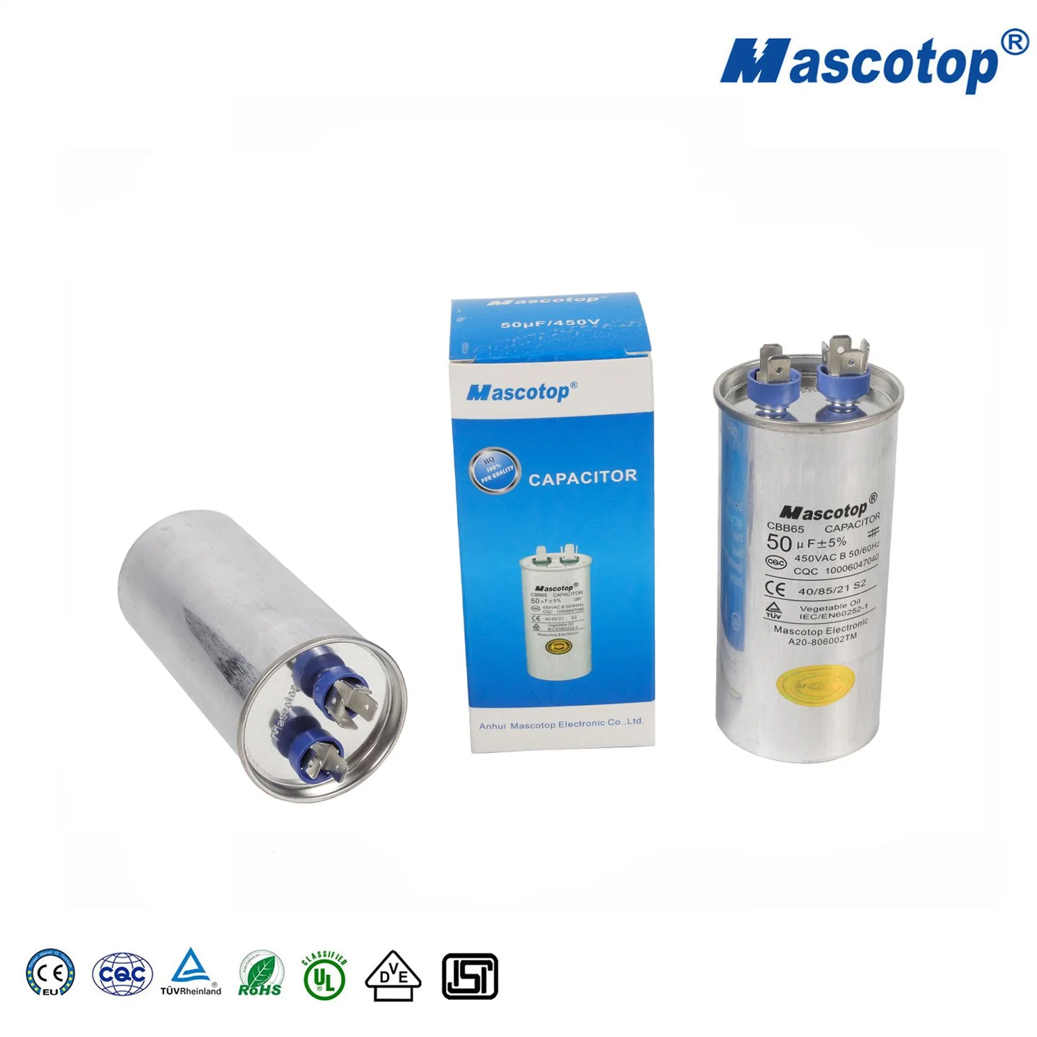 1-100UF Variable Mascotop 50PCS/CTN 50UF/450V بدء تشغيل Capacitor الصين ODM Cb65-R