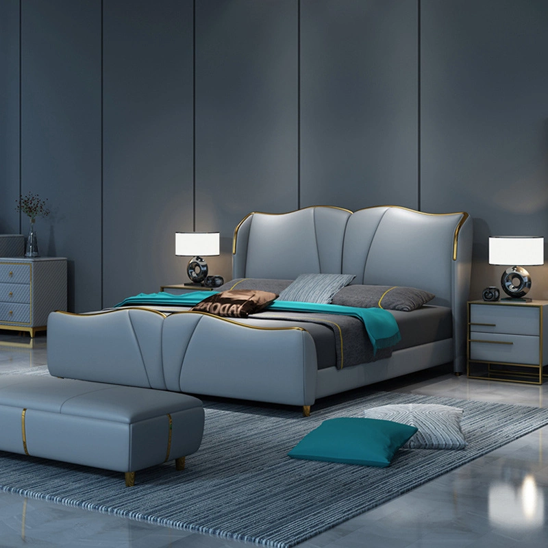 Factory Offer Hotel Leather Luxury Modern King Size Wood Bed Room Furniture Bedroom Sets Beds Frames Design