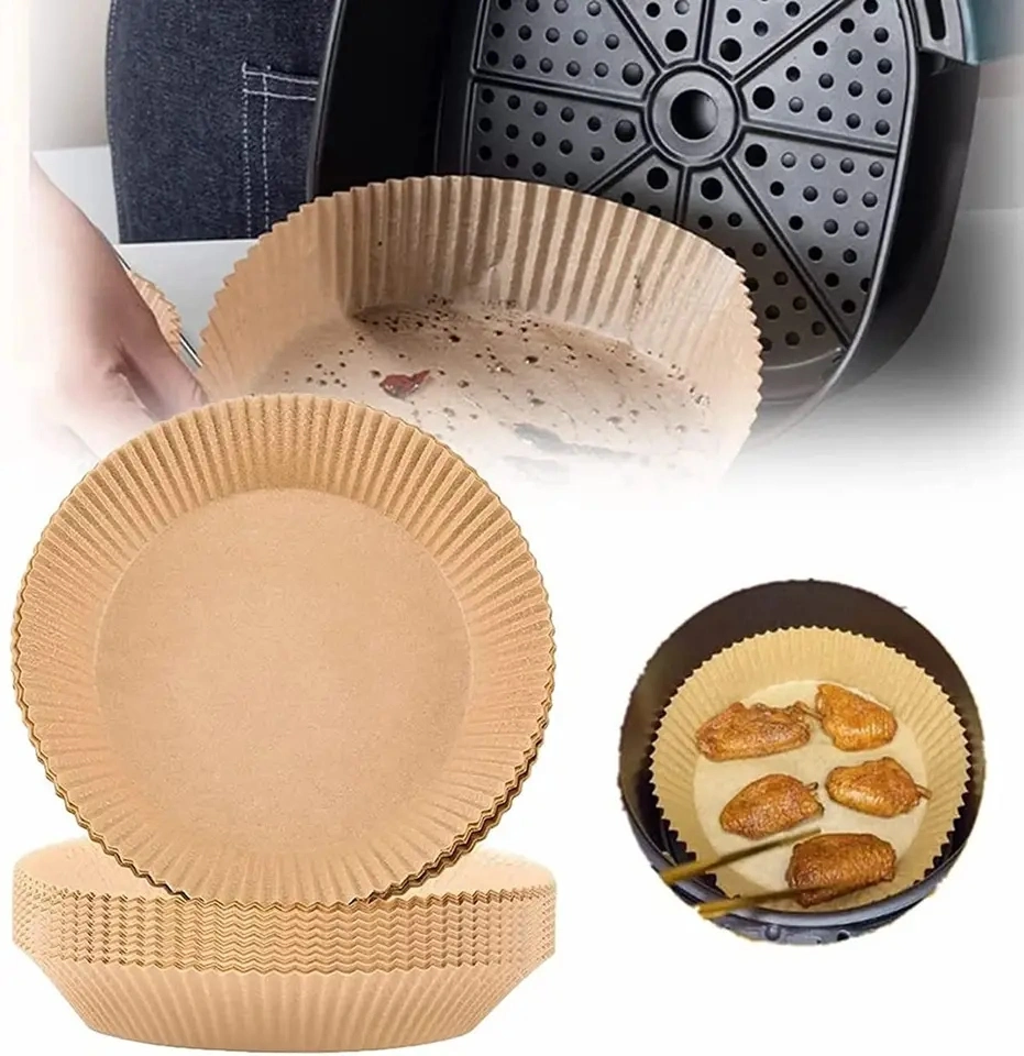 Un papier parchemin jetable ronde Air Fryer 100pcs de chemise de papier sulfurisé Non-Stick pour utilisation à domicile