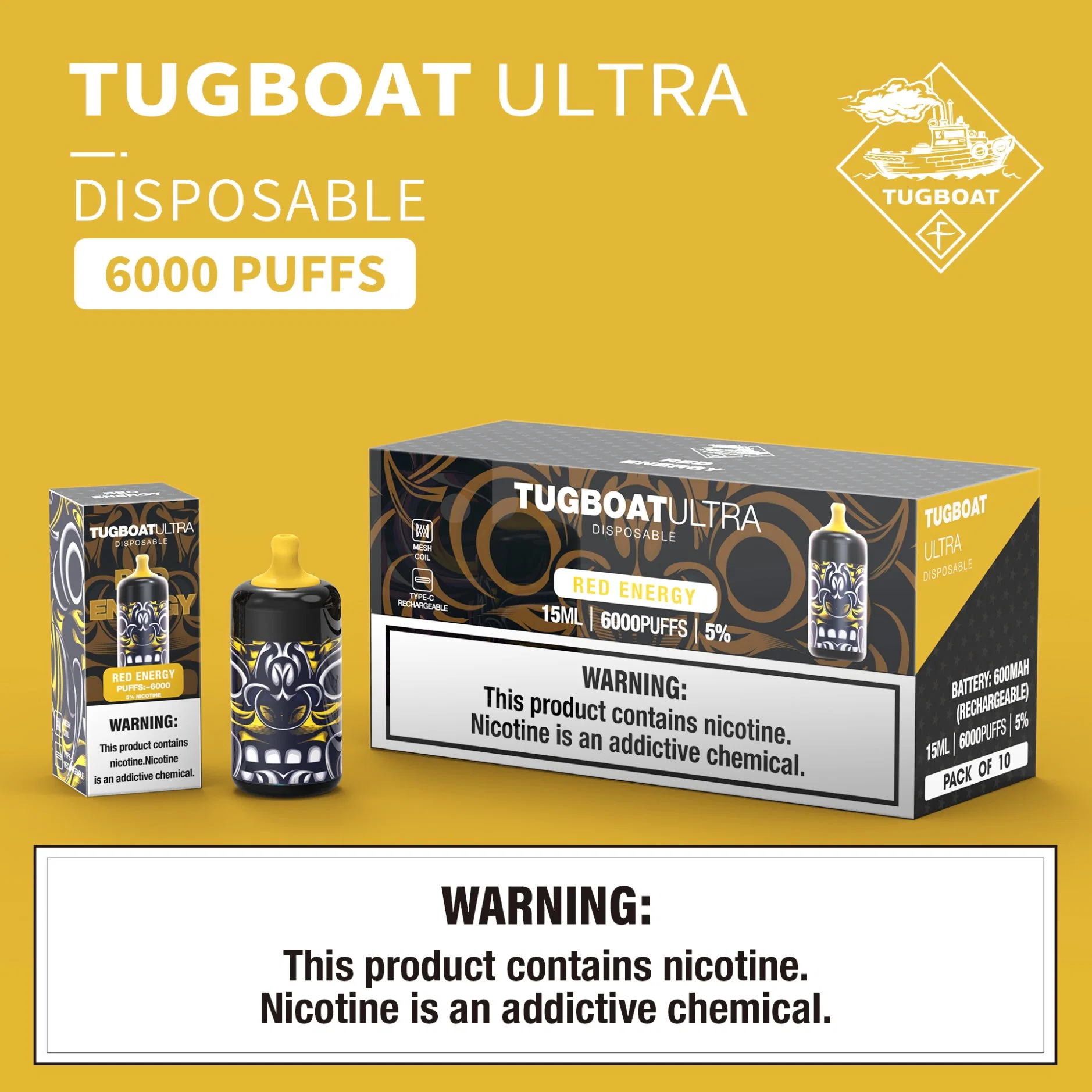 Big Volume Capacity Tugboat Ultra Electronic Cigarettes Juicy Disposable/Chargeable Vape Wholesale/Supplier