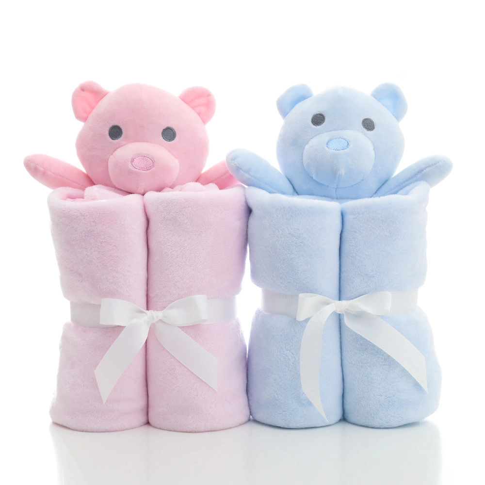 Baby Soothing Blanket with Plush Bear Stuffed Animal Toy Security Blanket