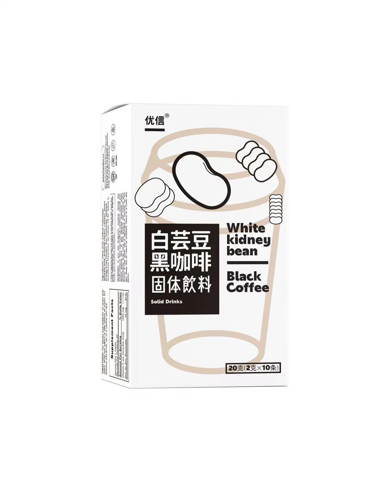 White Kidney Bean Black Coffee Solid Drink Weight Control Factory Supply L-Carnitine Slimming Coffee