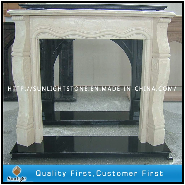 Black Marquina Marble Fire Place Stone Mantel Fireplace with Hand Carved