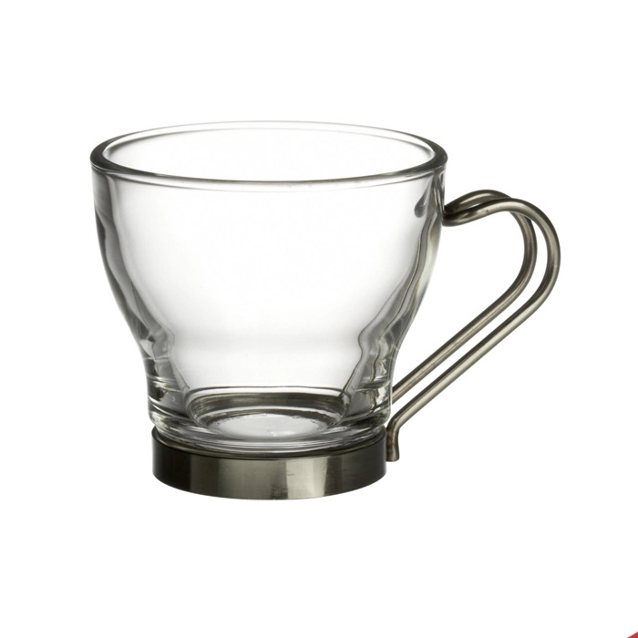 Glass Tea Coffee Cup with Stainless Steel Handle and Metal Holder