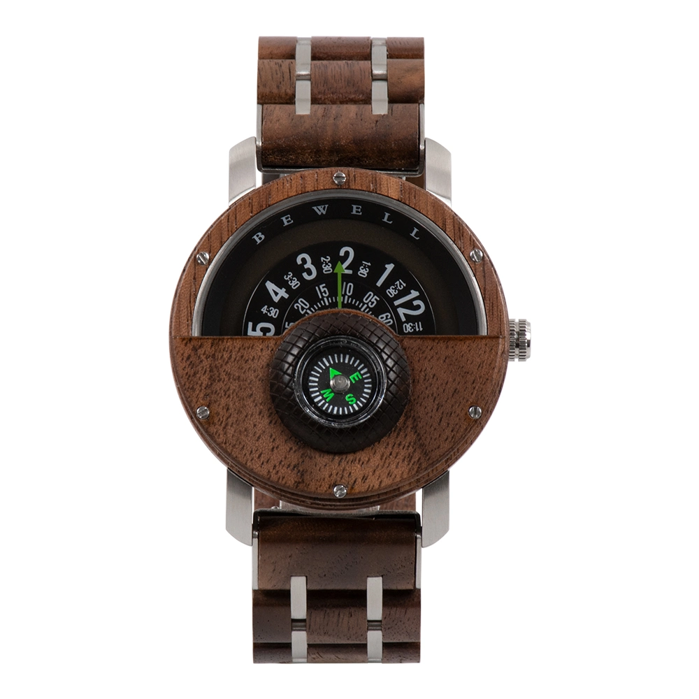 Hot Products Stainless Steel with Compass Wooden Watches for Men and Women