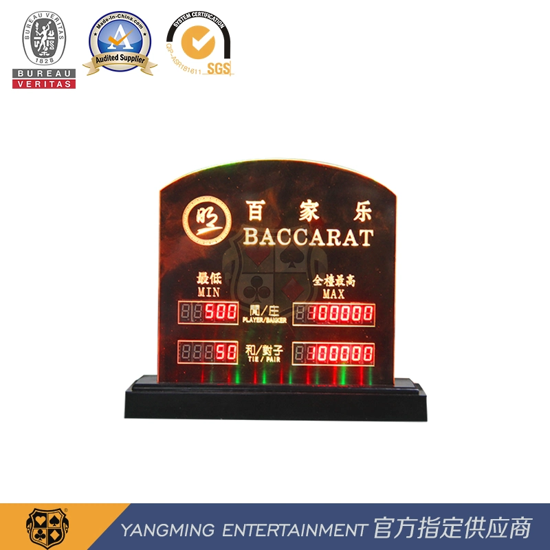 Baccarat Texas Club Customized Gaming Tisch Acryl Gravur LED elektronisch Einsatzlimit für rote Karte JM-LC02