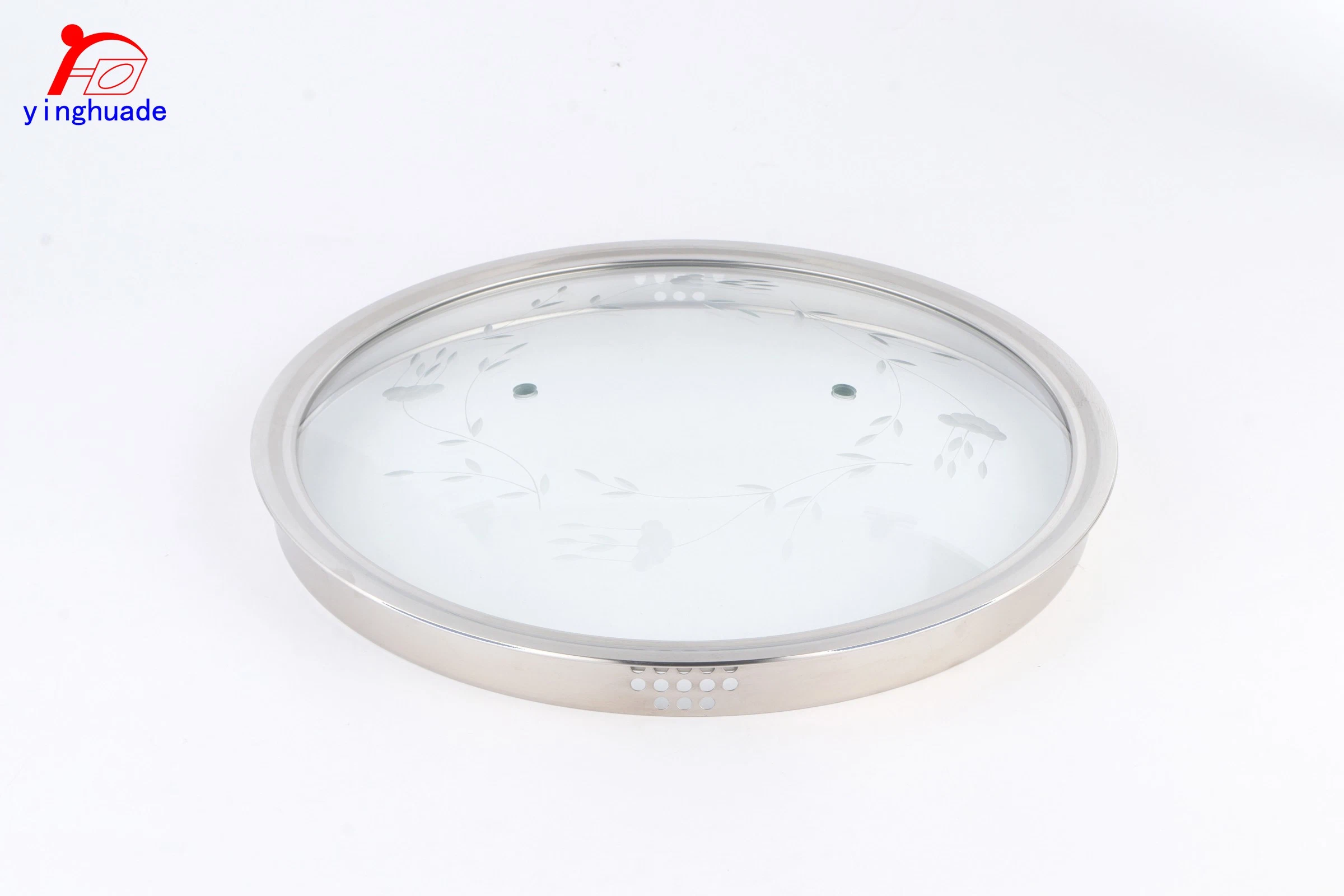 Carved Tempered Glass Lids with Stainless Steel Rim Pot Lid for Cookware Accessories