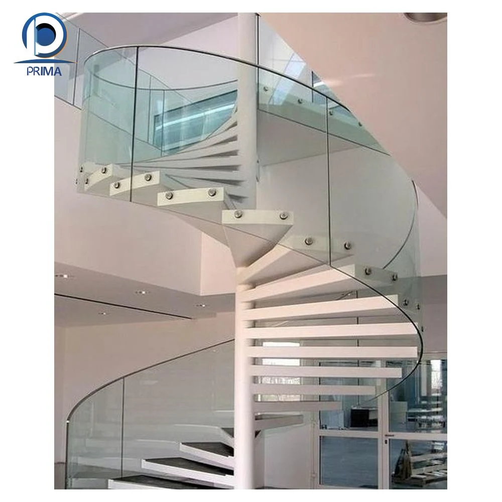 Modern Stylish Tempered Glass Steps Stainless Steel Frame Spiral Stairs Curved Staircase for Villa