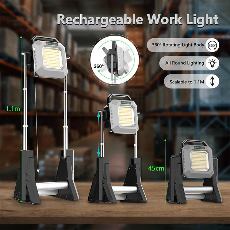 Farol exterior impermeable COB recargable LED con soporte telescópico de la luz de trabajo