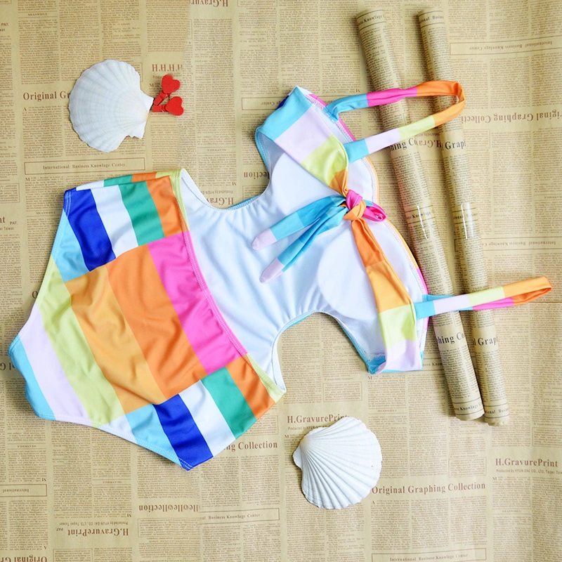 Rainbow Beachwear Stripe Swimwear Hollow out Hot Sexy Girl Sexy Bikini One Piece Swimsuit