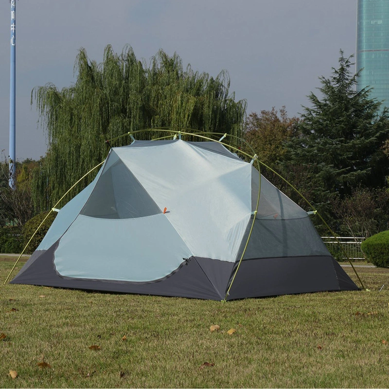 Customized Blue Color Polyester Fabric 3-4 Person Double Layer Windproof Family Camping Tent with 2 Doors