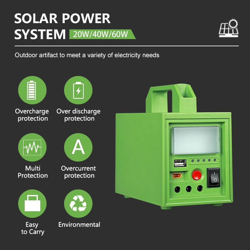 Solarthon Camping haute qualité portable Générateur solaire inverseur d'énergie hybride Système d'énergie solaire 60 W pour la maison