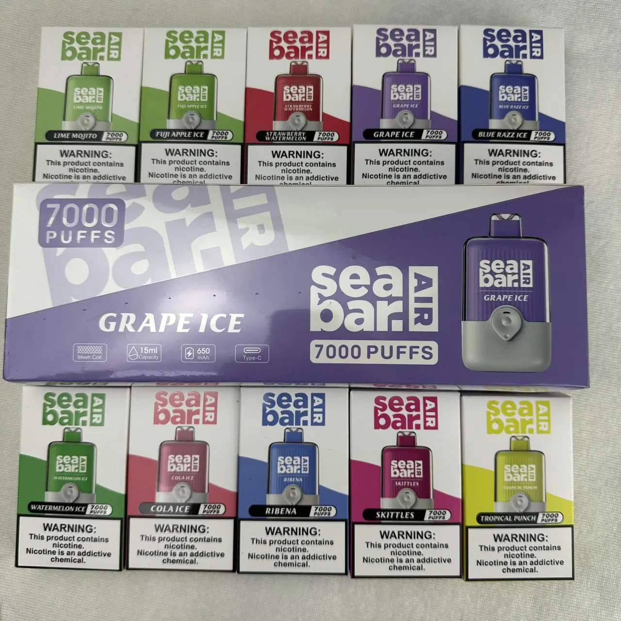 Seabar Air 7000 Puffs Disposable/Chargeable Pod Box Vape Pen OEM vape Bar Crystal Vape Airflow Control Disposable/Chargeable Vapes with 10 Flavors