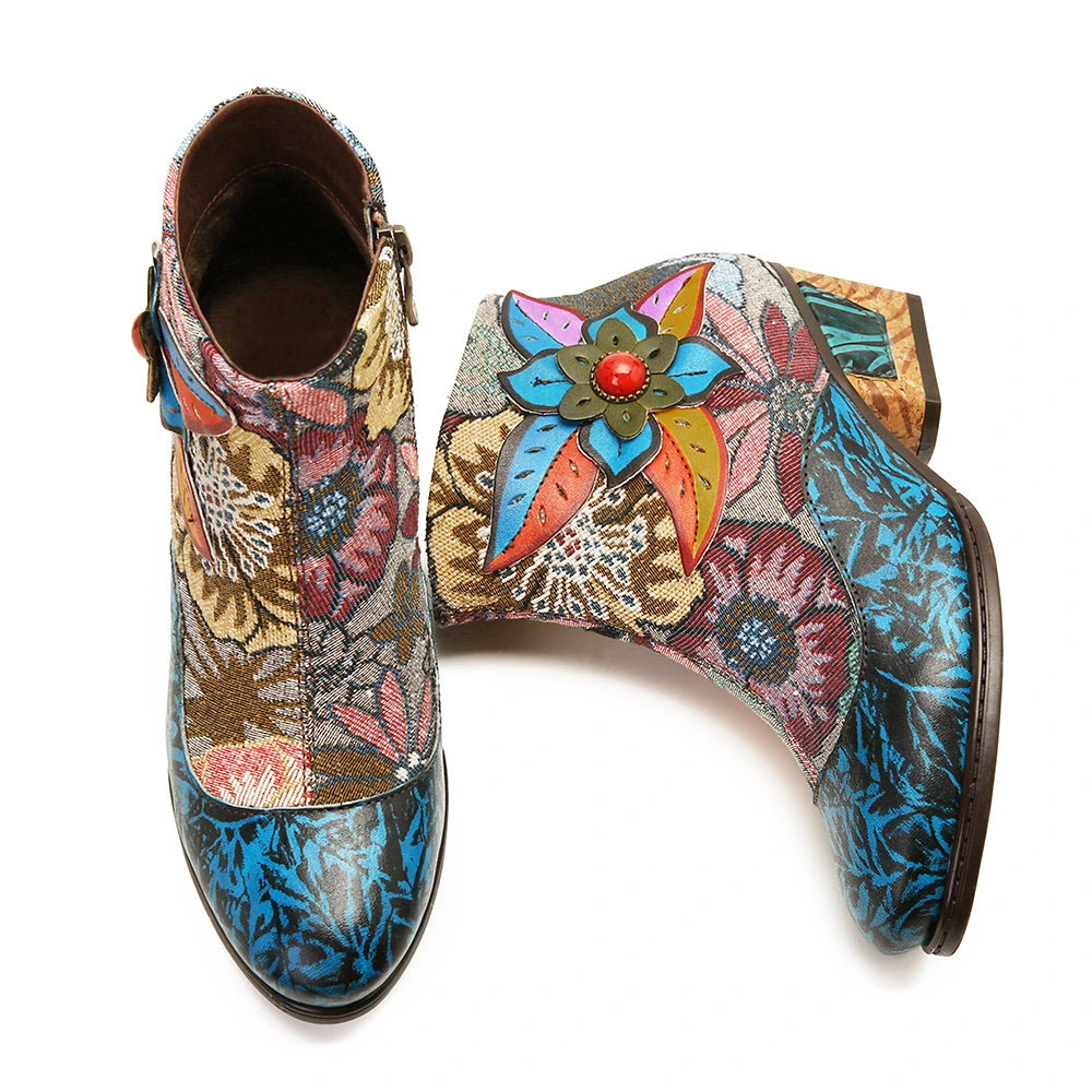 Boho Chic Style Cloth Splicing Flower Pattern Shoes Exotic Boots