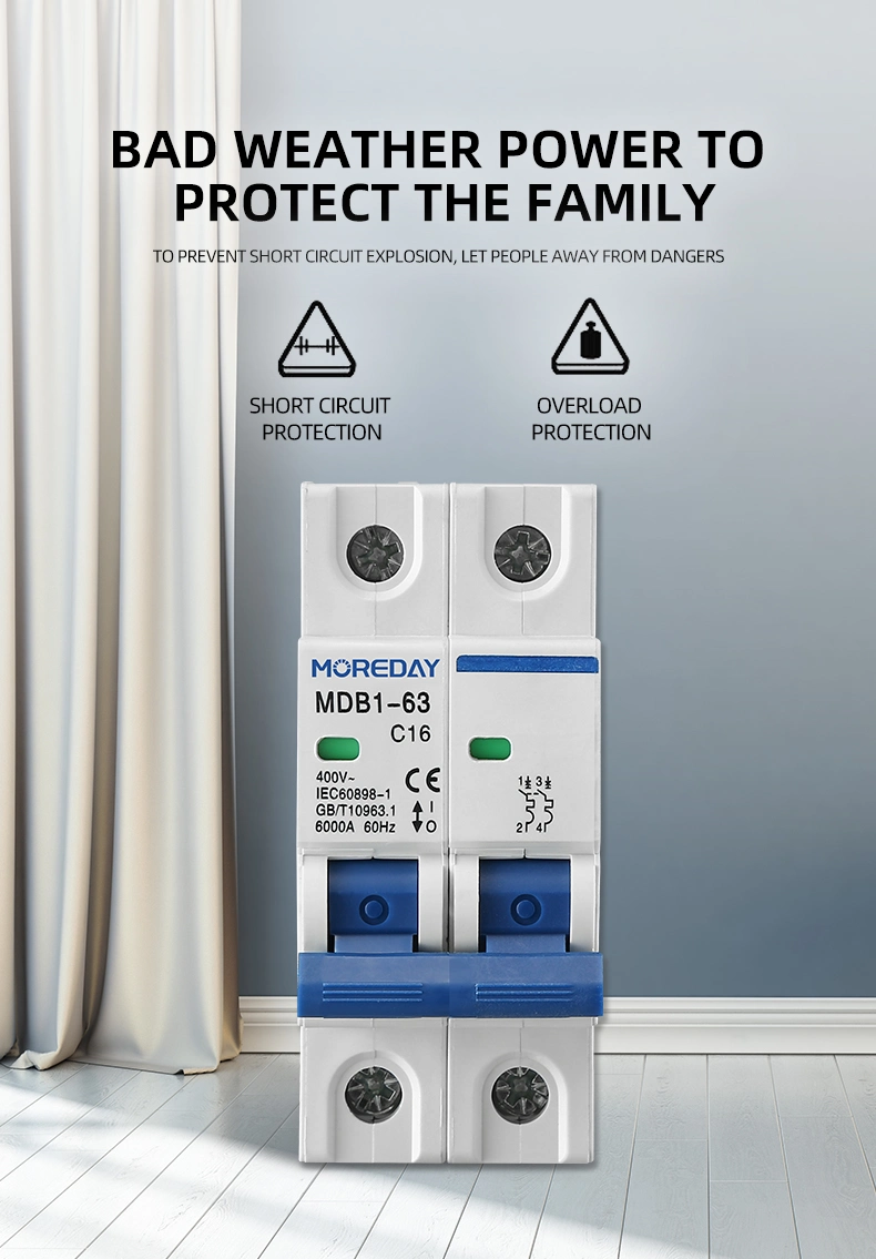 Mayorista/Proveedor Moreday mdb1 6ka 6A-63A 230V 400V para carril DIN MCB Fabricante CB Semko certificado CE disyuntor miniatura