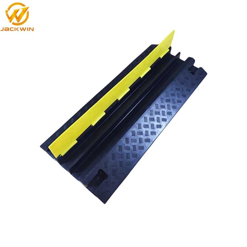 Yellow and Black Color 2 Channels 2 Way Rubber Cable Cords Hose Ramp Protector