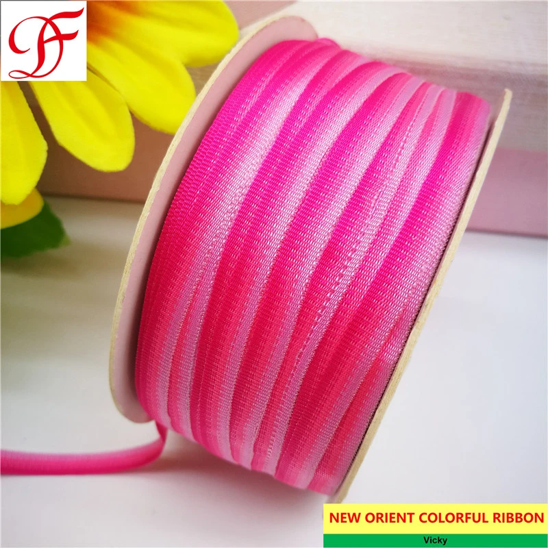 Rainbow Taffeta Ribbon Double/Single Face Satin Gingham Grosgrain Sheer Organza Hemp Ribbon with Printing Flanges+Plastic Spool in High quality/High cost performance 