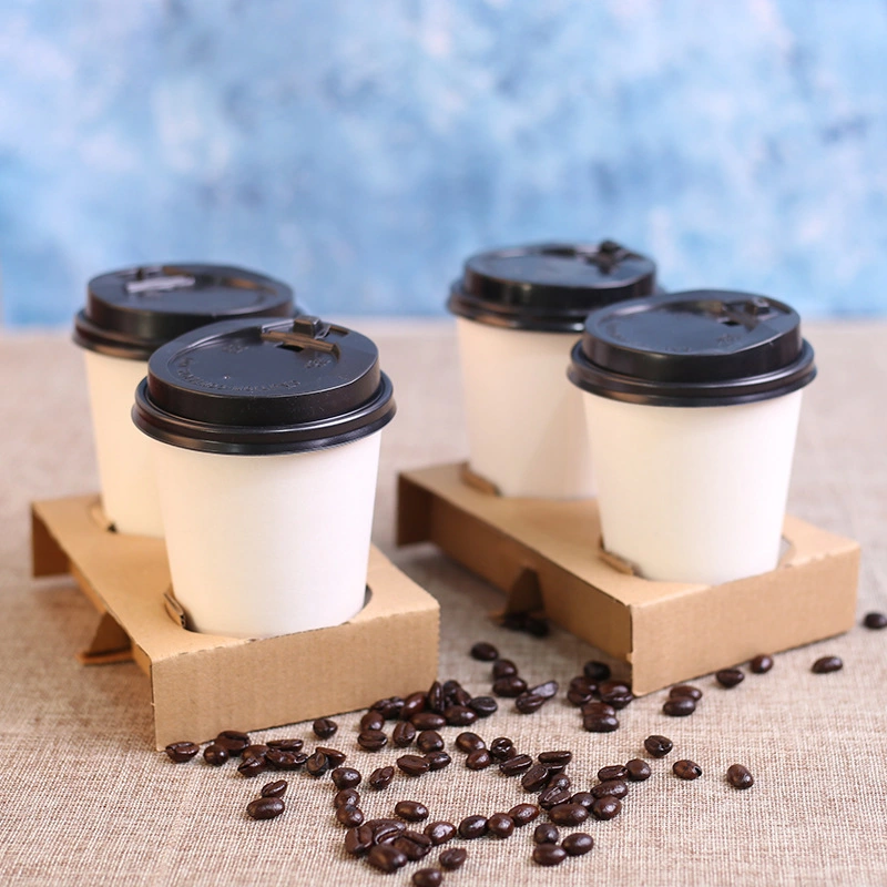 Corrugated Paper Single Cup Holder Double Cup Holder Four Cup Holder Coffee Milk Tea Beverage to Go Packing Fixed Paper Cup Holder