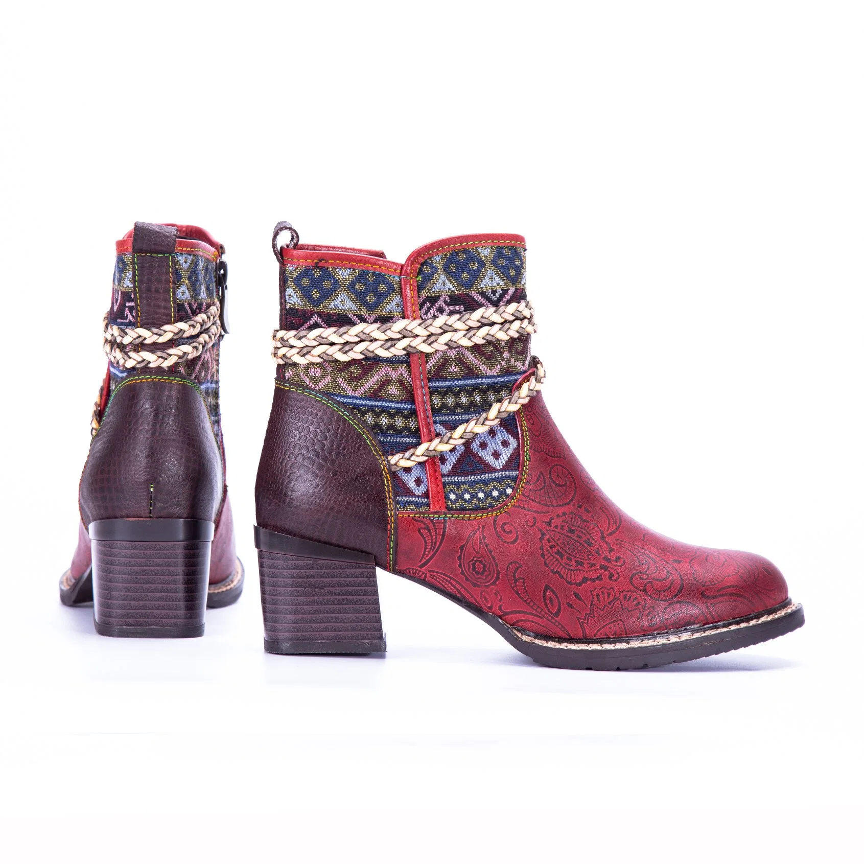 Neue Mode Vintage Ethnic Style Frauen′ S Rindsleder Runde Spitze Stiefel