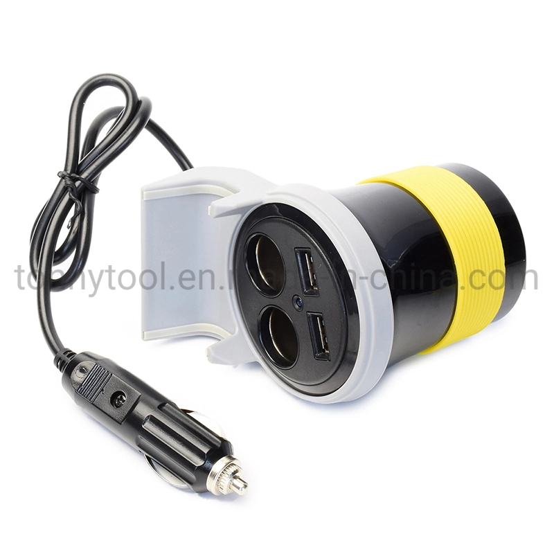 Car Charger, Cigarette Lighter Adapter with 2-Socket Outlet, Dual USB 5V 3.1A, Cup Holder, Digital Display Screen