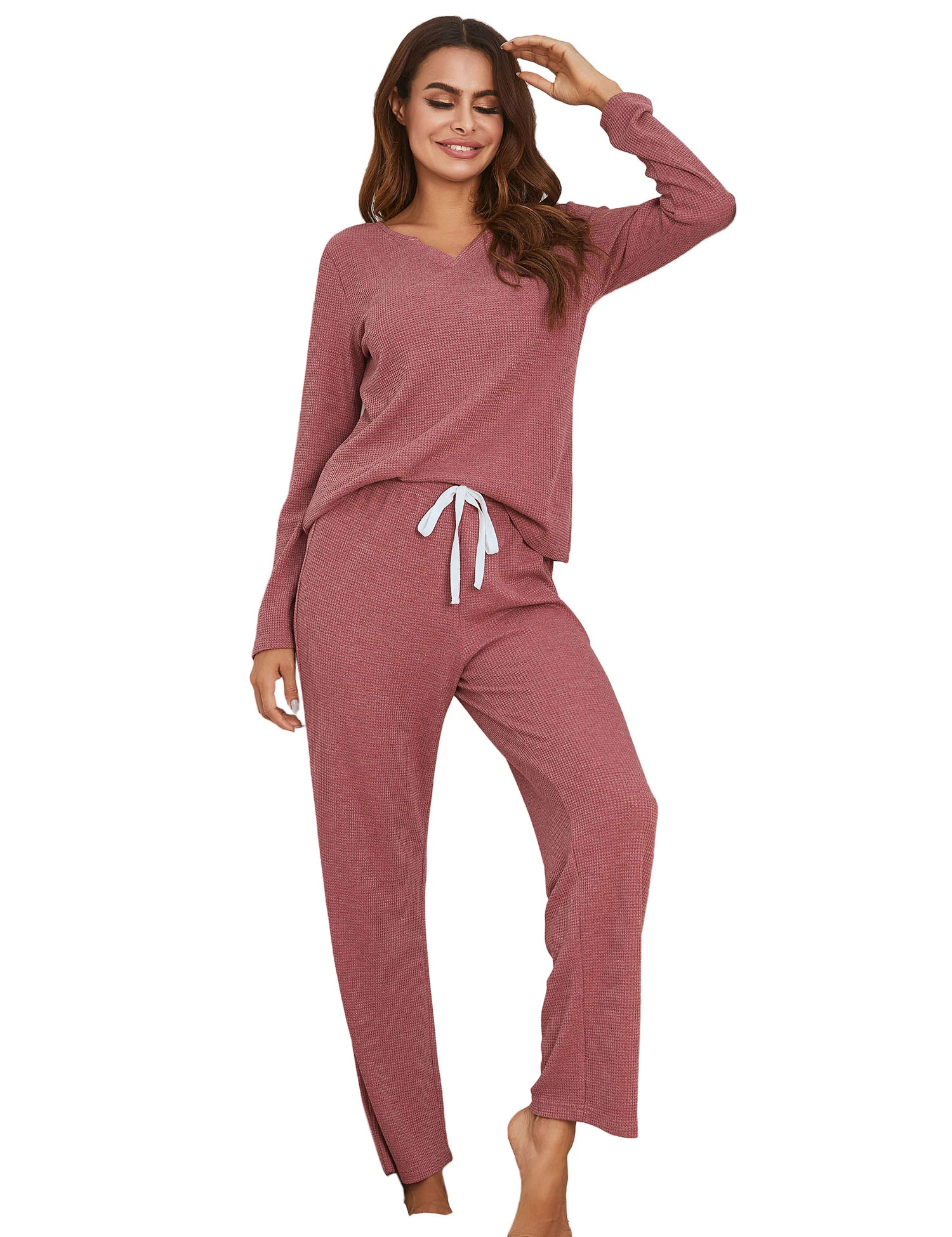 Women&prime; S Winter Knit Loungewear Long Sleeves 2 Piece Pj Sets Sleepwear Pajamas Women