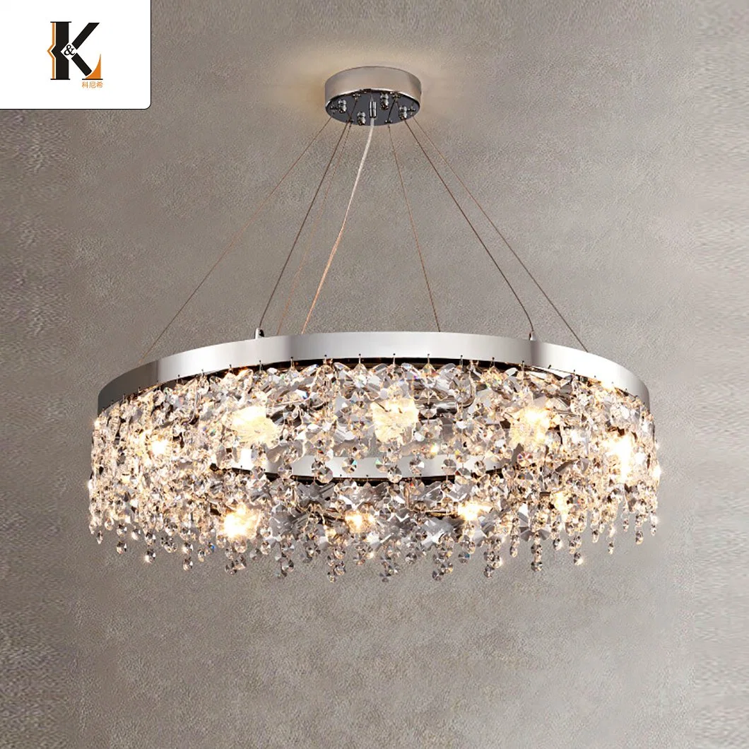Acrylic Chandelier Crystals China Sample Free Hanging Ceiling Lampen Ring Luxury Crystal Circle LED Acrylic Lamp Chandeliers Modern LED Pendant