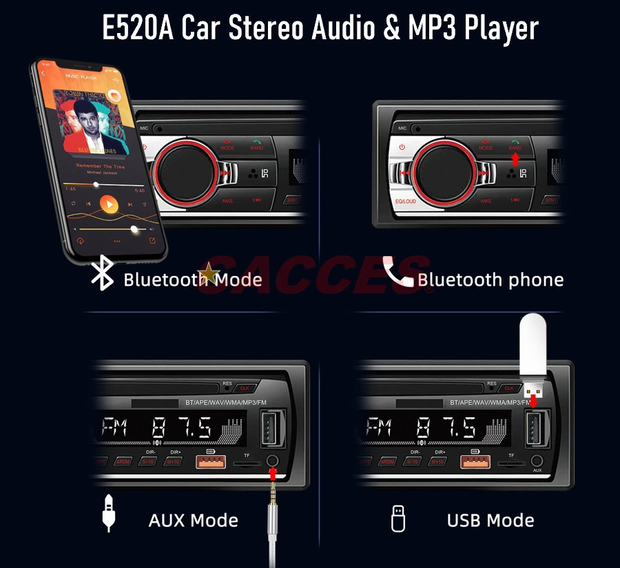 Sistema de áudio sistema estéreo para automóvel, DIN único, áudio Bluetooth e cabeça de chamada Unidade, entrada Aux, USB, microfone incorporado, leitor de MP3, recetor de rádio AM/FM, sistema de multimédia para automóvel
