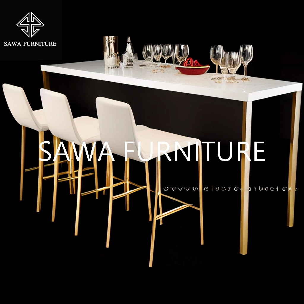 New Rectangular Stainless Steel Frame Gold Bar Table and Chairs