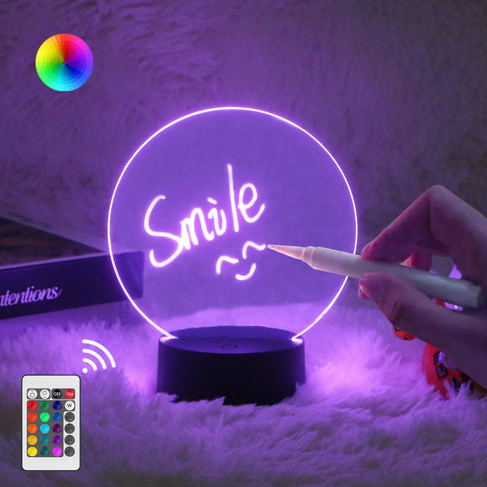 16 cores Night Light base Erasable Writing Board Creative DIY Luz da placa de escrita em acrílico com mensagem LED RGB