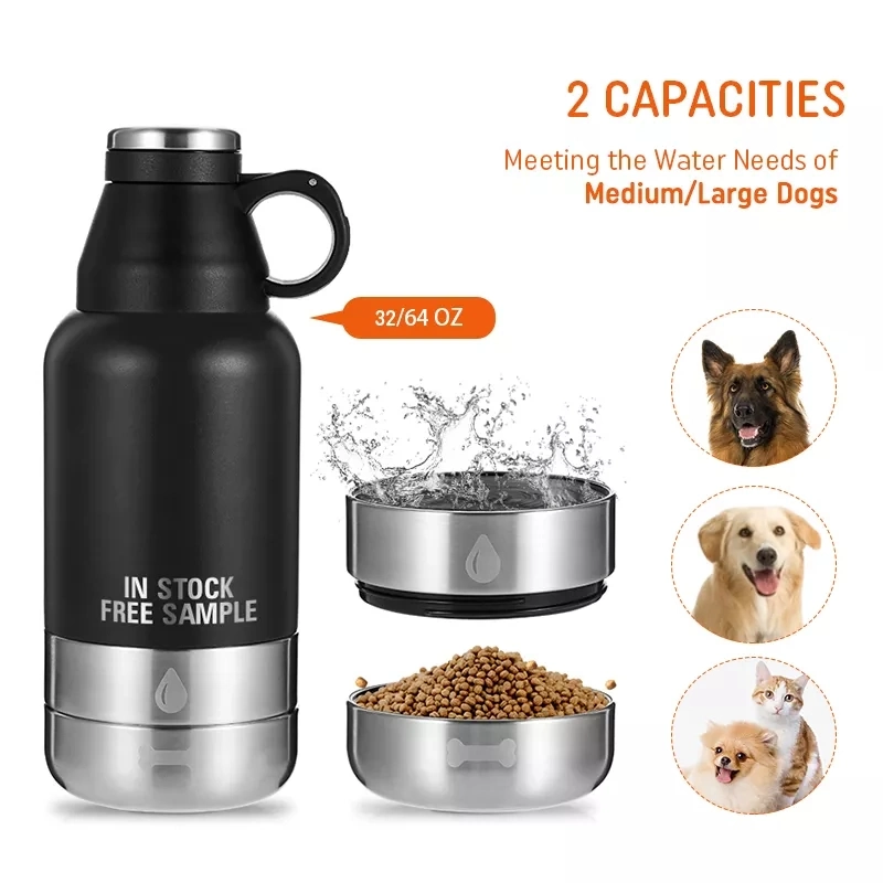 32oz Stainless Steel Metal Portable Pet Dog Water Bottle Outdoor Feeder Feeding Dog Water Bottles 3 in 1