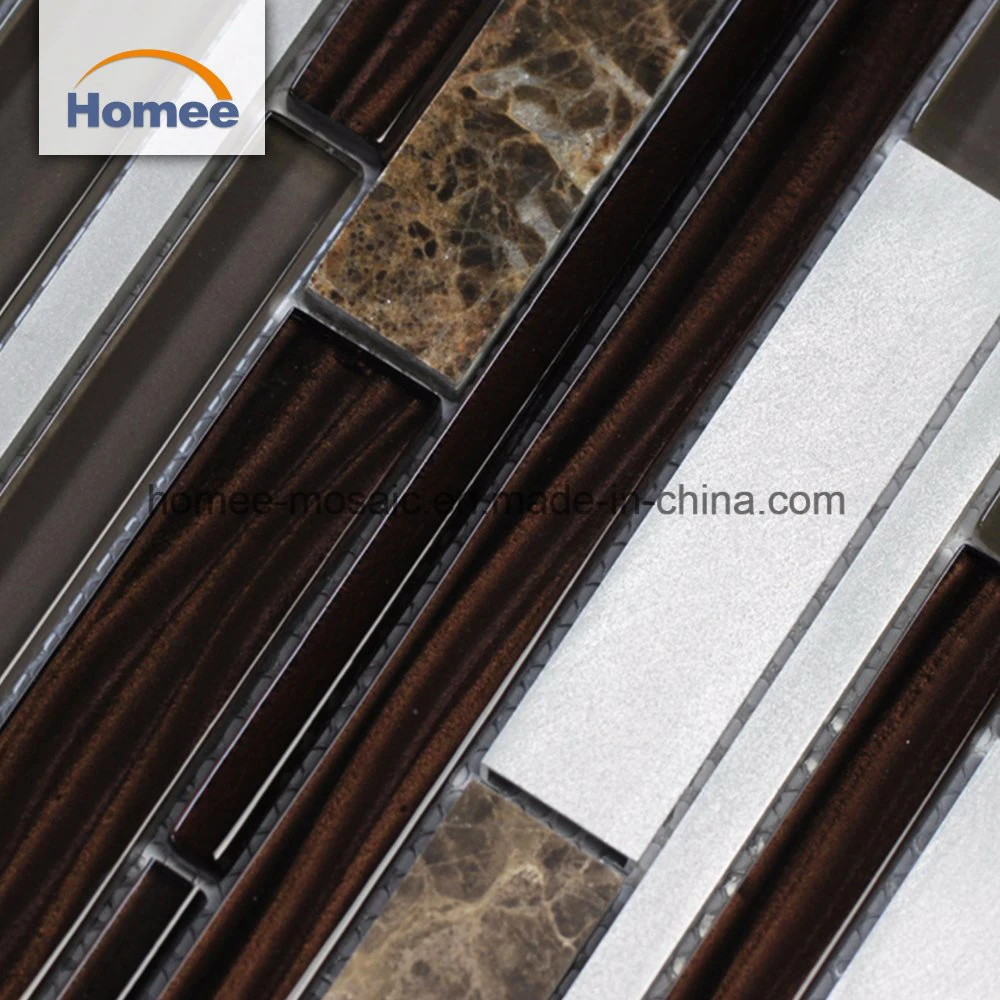 Wholesale Bathroom Decorative Strip Mixed Brown Glass Mosaic Tile