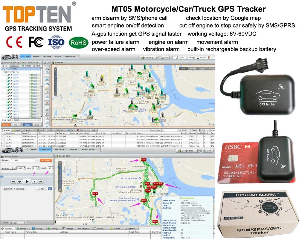 Mini-motos de voiture du récepteur GPS Tracking, enregistreur de données hors ligne MT05-WY