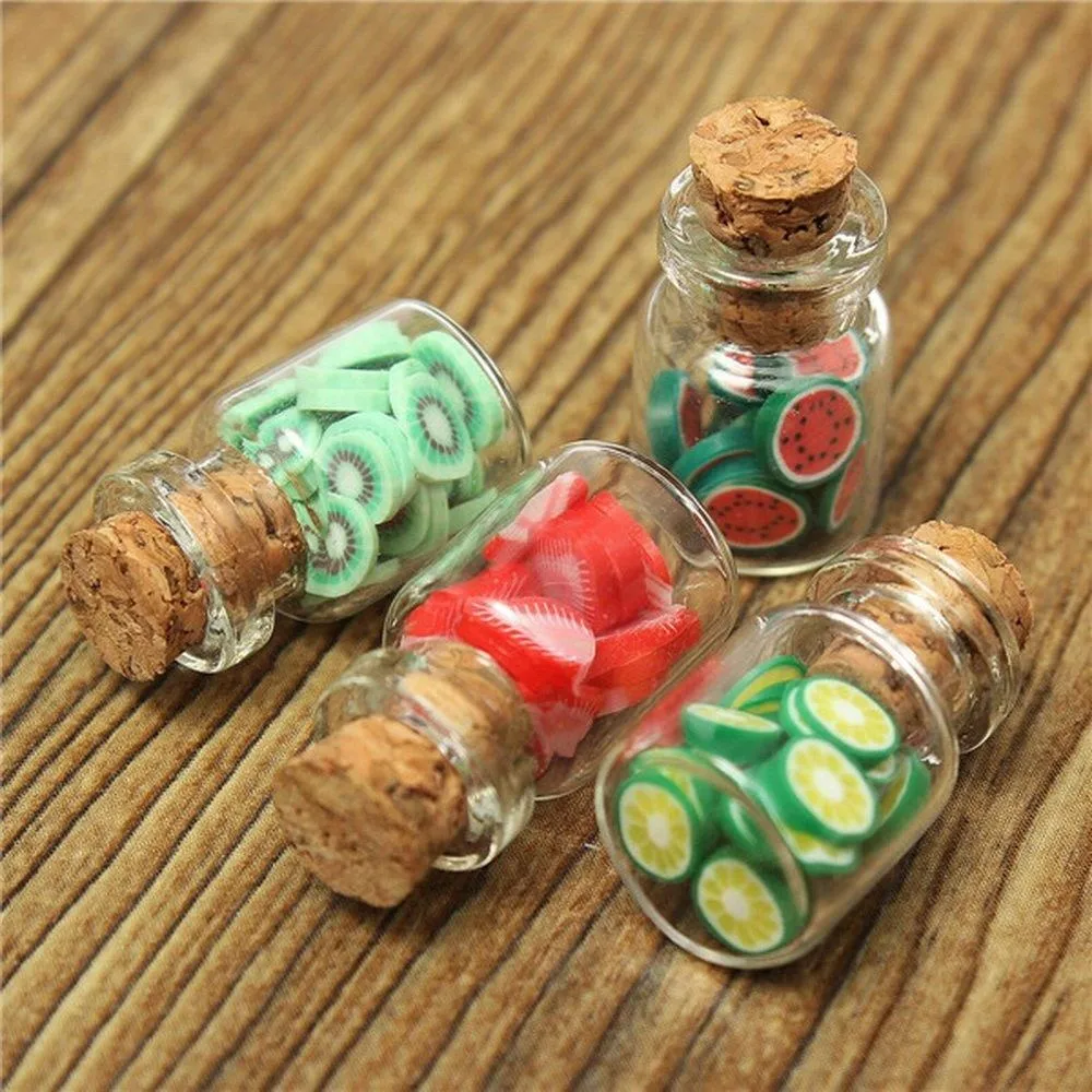 1: 12 Dollhouse Miniature Fruit Slices Storage Food Jar Glass Bottle